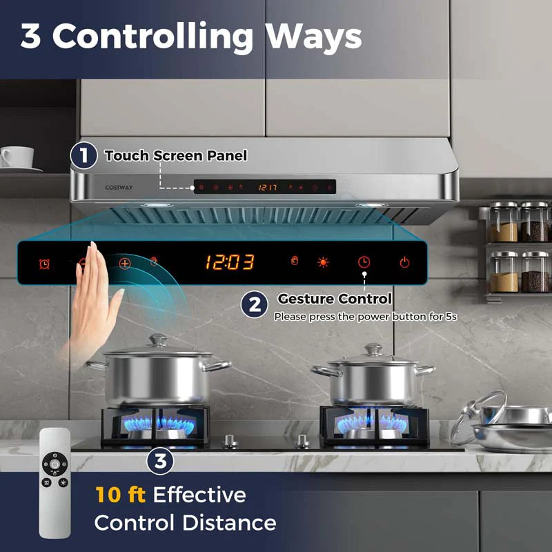 36/30 Inch Under Cabinet Range Hood with Gesture/Touch/Remote Control, 900 CFM Kitchen Vent w/ 4 Speed - Product image 8