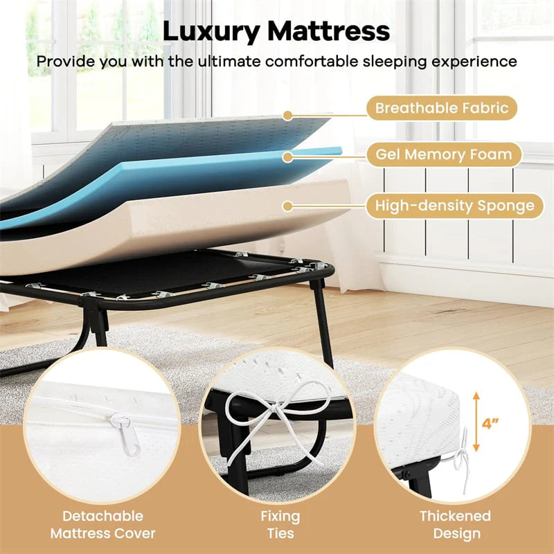 Cot Size Rollaway Guest Bed with Memory Foam Mattress, 75"x31" Portable Folding Bed with Heavy-Duty Metal - Product image 3