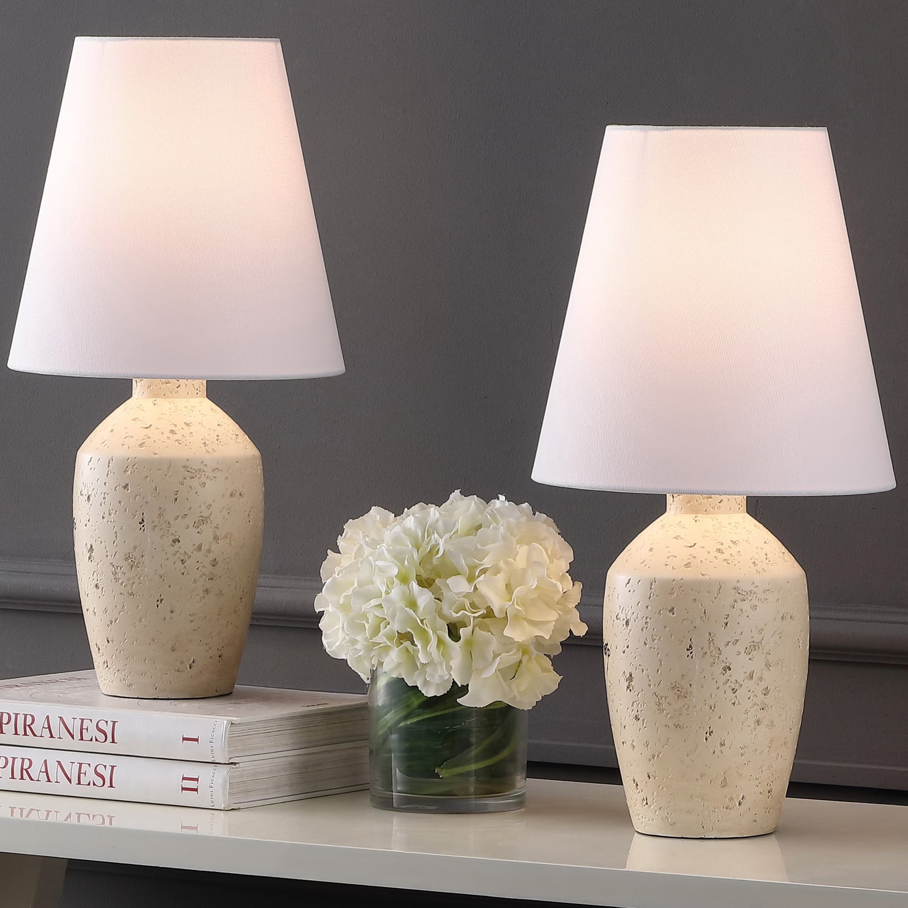 JONATHAN Y Xander 19.5" Minimalist Scandinavian Concrete Effect Resin/Iron Ginger Jar LED Table Lamp, Matte Black (Set of 2), JYL5605A - SET2