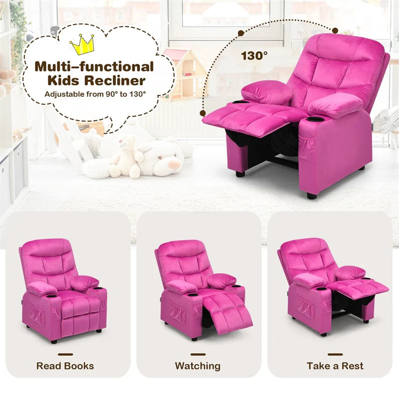 Kids Recliner Chair Adjustable Velvet Lounge Sofa with Cup Holders, 3 Pockets, Retractable Footrest - Product image 42