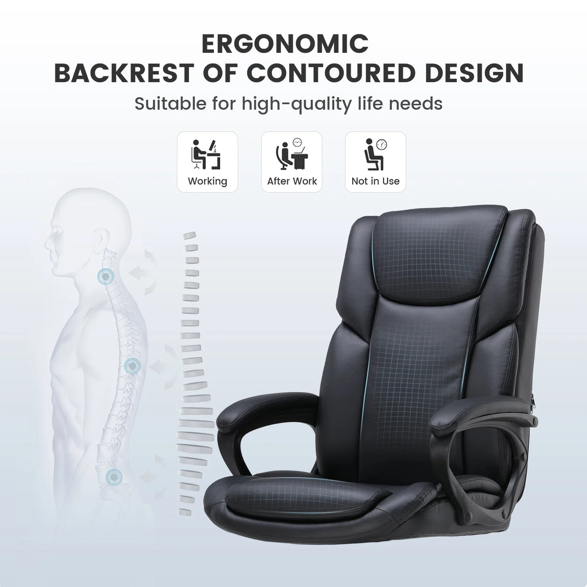 Mainstays Executive Ergonomic High Back Leather Home Office Desk Chair, Black - Product image 16