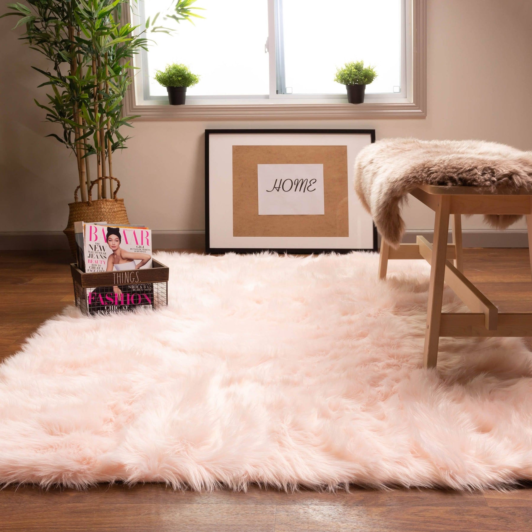 Silver Orchid Parrott Faux Fur Sheepskin Area Rug Light Pink 5' x 7' 5' x 8' Indoor Living Room Rectangle - Product image 1