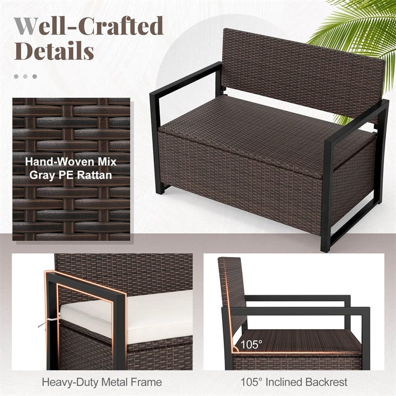 40 Gallon Outdoor Wicker Storage Bench with Cushion & Cover, Metal Frame Patio Deck Box Seat - Product image 7