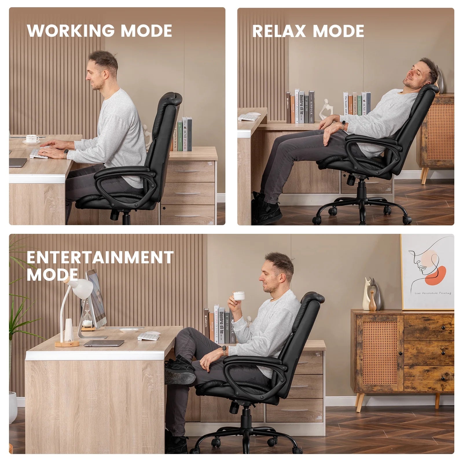 Mainstays Executive Ergonomic High Back Leather Home Office Desk Chair, Black - Product image 10