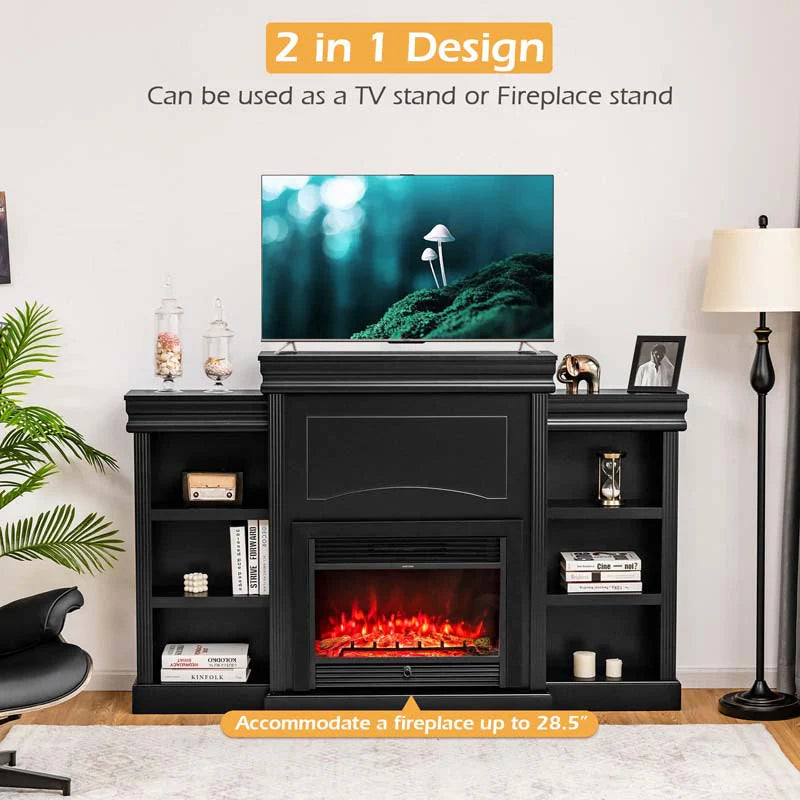 70" Fireplace Mantel TV Stand with Storage Shelves, Freestanding Wood Media Console for 28.5" Fireplace - Product image 7