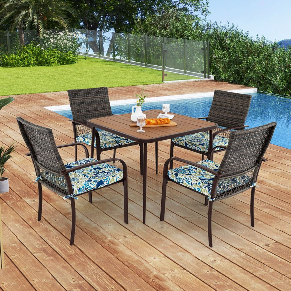 5 Piece Patio Furniture Set Garden Furniture 4 Rattan Armchairs with Cushions and Square Table with Umbrella Hole
