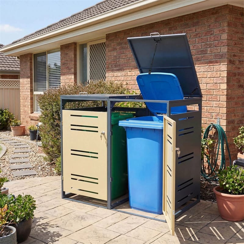 44 Cu.Ft Outdoor Metal Trash Can Storage Shed for 2 Bins, Double Garbage Can Enclosure with Gas Strut - Product image 2