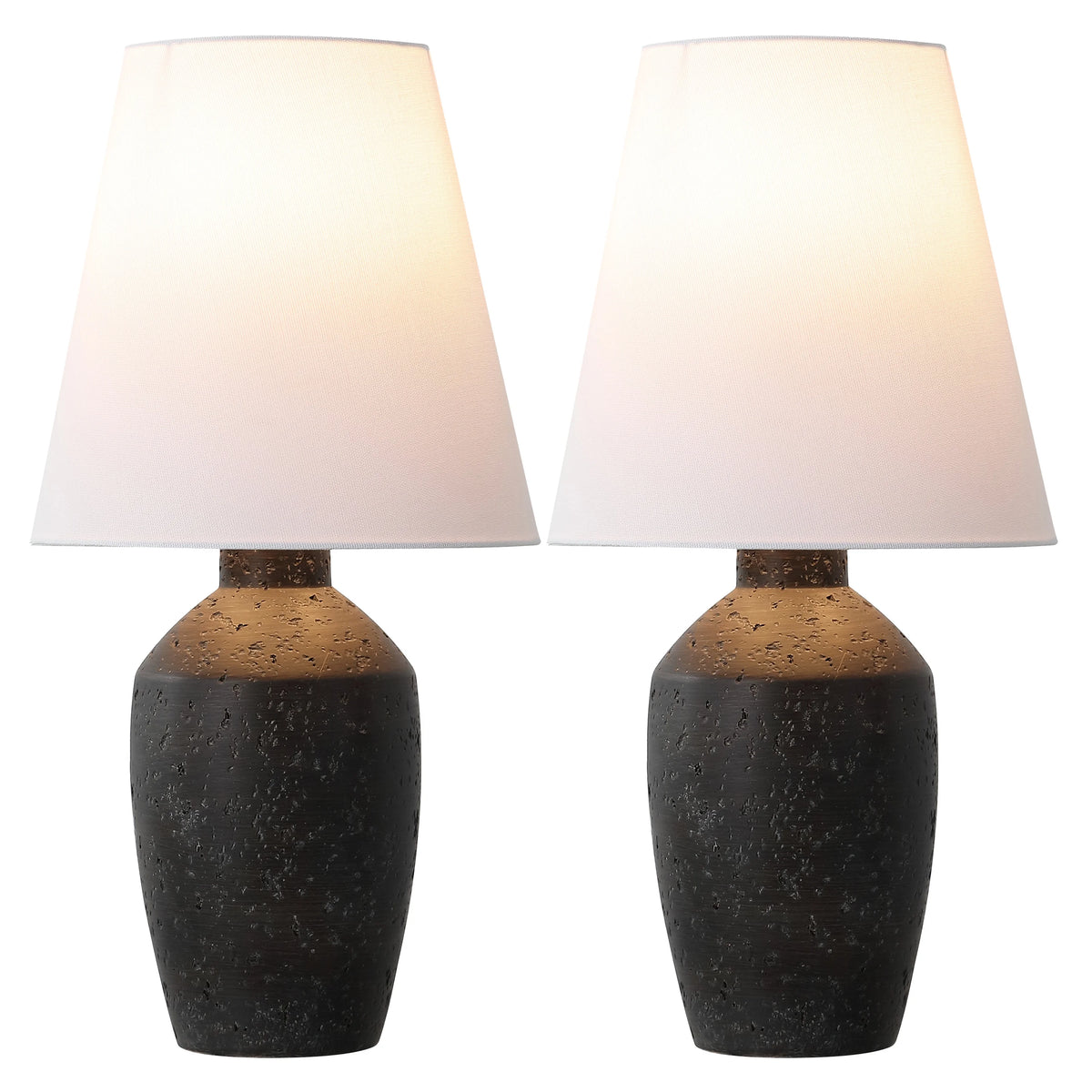 JONATHAN Y Xander 19.5" Minimalist Scandinavian Concrete Effect Resin/Iron Ginger Jar LED Table Lamp, Matte Black (Set of 2), JYL5605A - SET2