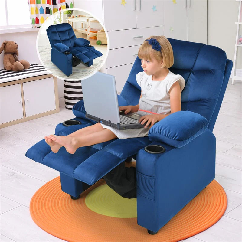 Kids Recliner Chair Adjustable Velvet Lounge Sofa with Cup Holders, 3 Pockets, Retractable Footrest - Product image 2