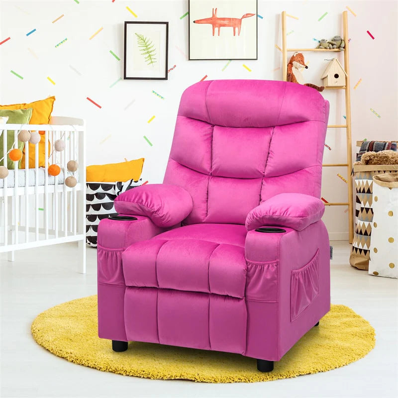 Kids Recliner Chair Adjustable Velvet Lounge Sofa with Cup Holders, 3 Pockets, Retractable Footrest - Product image 48