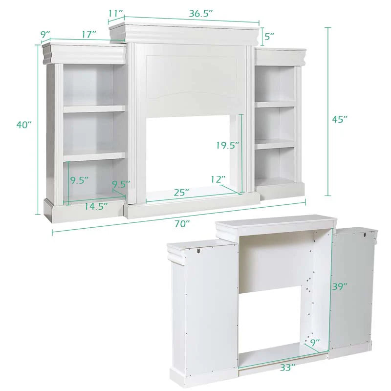 70" Fireplace Mantel TV Stand with Storage Shelves, Freestanding Wood Media Console for 28.5" Fireplace - Product image 14