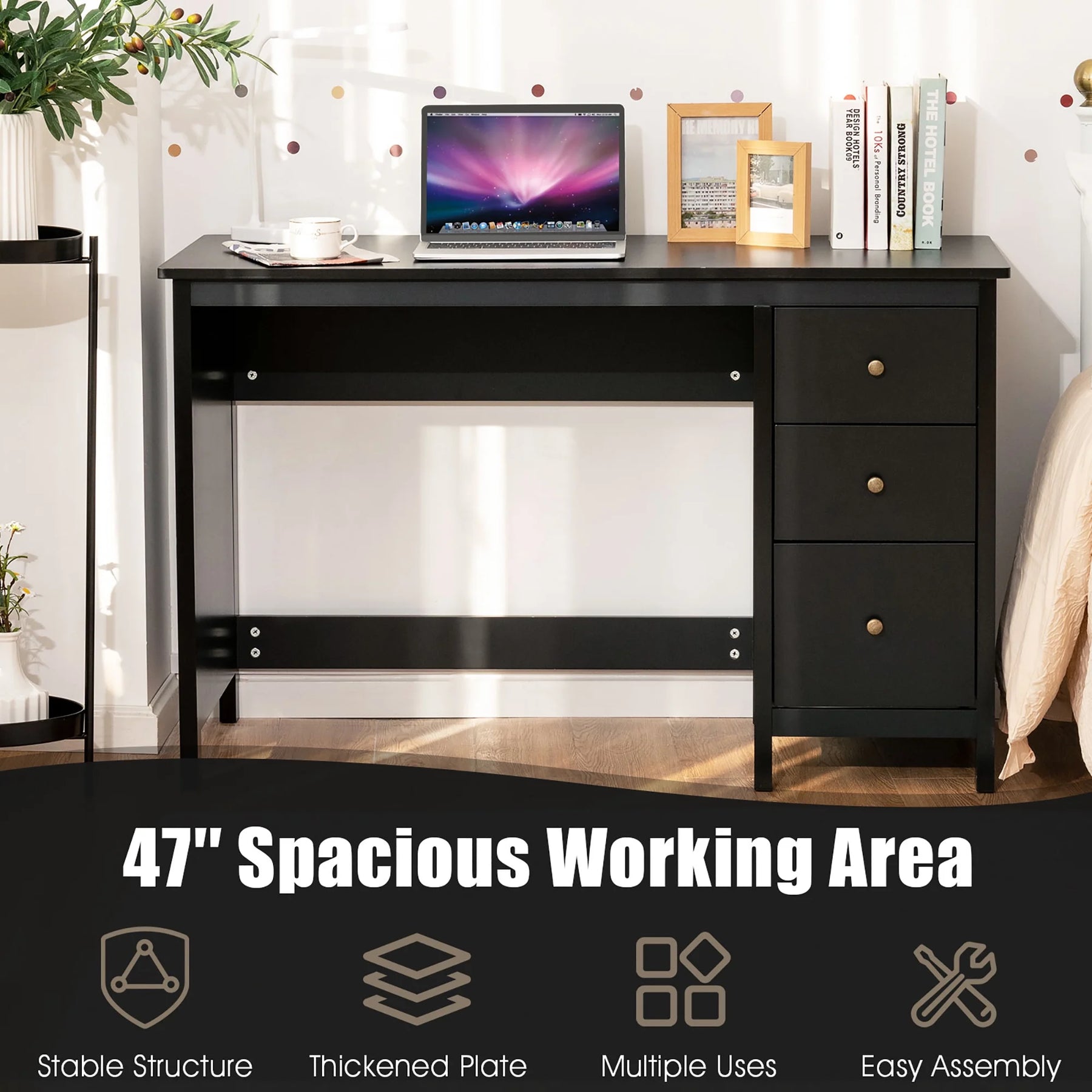 Computer Desk Study Writing Desk Home Office Workstation with 3 Drawers Black - Product image 9