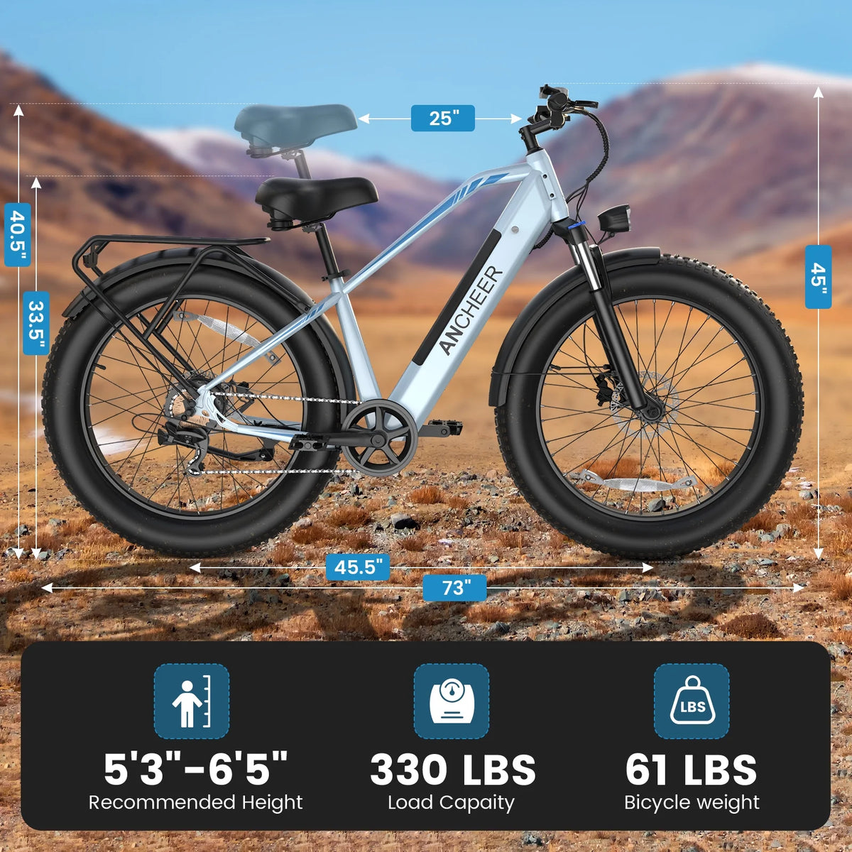 ANCHEER Electric Bike for Adults Peak 1000W Electric Bicycle 48V 15AH Battery Electric Bike 26" x 4.0" Fat - Product image 13