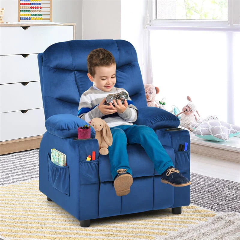 Kids Recliner Chair Adjustable Velvet Lounge Sofa with Cup Holders, 3 Pockets, Retractable Footrest - Product image 3