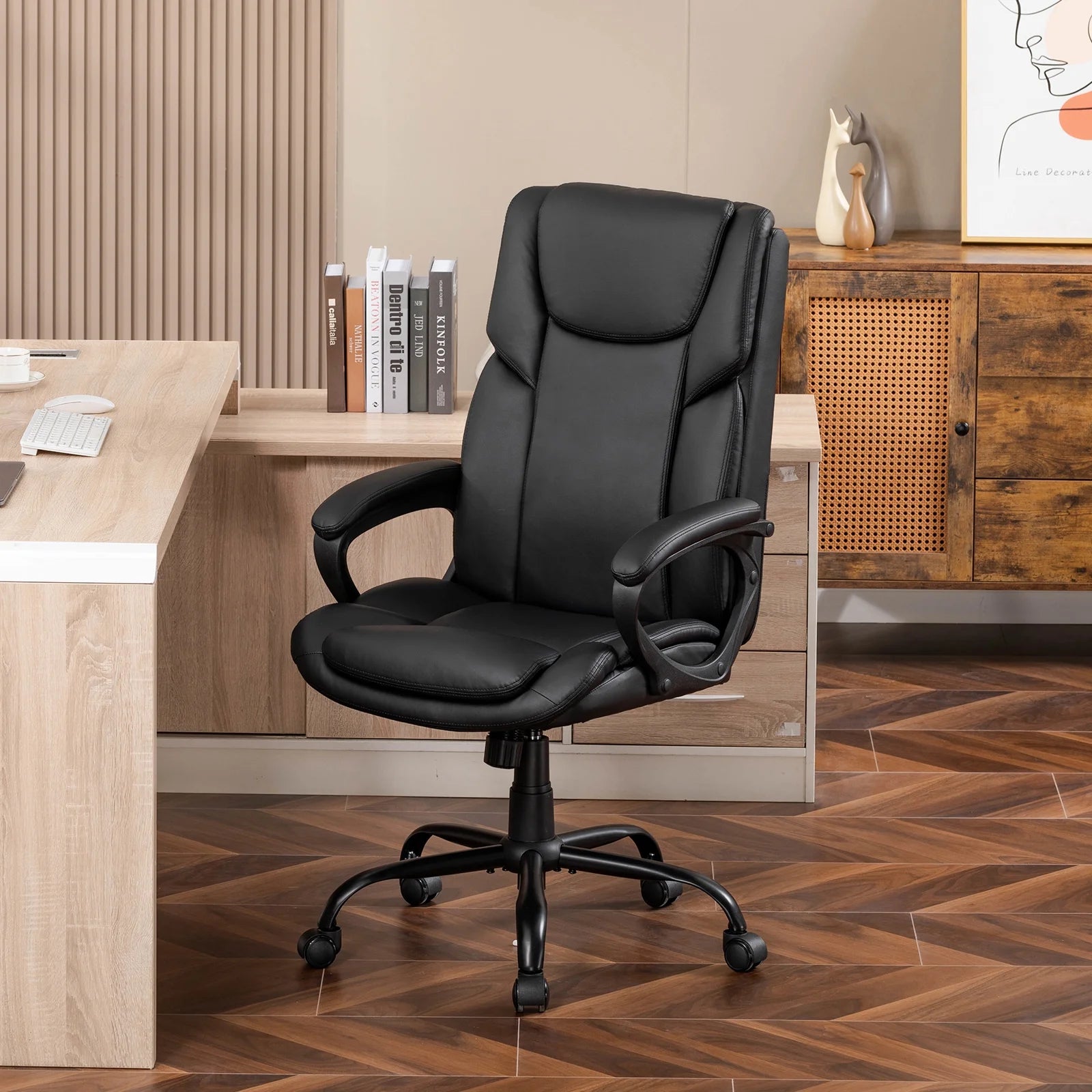 Mainstays Executive Ergonomic High Back Leather Home Office Desk Chair, Black - Product image 6