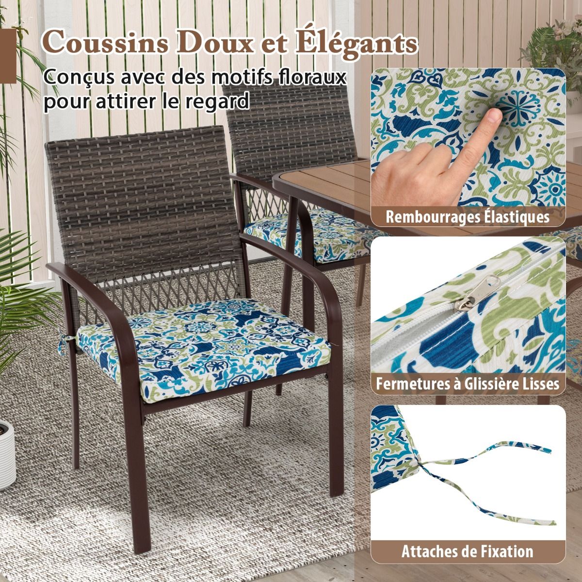 5 Piece Patio Furniture Set Garden Furniture 4 Rattan Armchairs with Cushions and Square Table with Umbrella Hole -