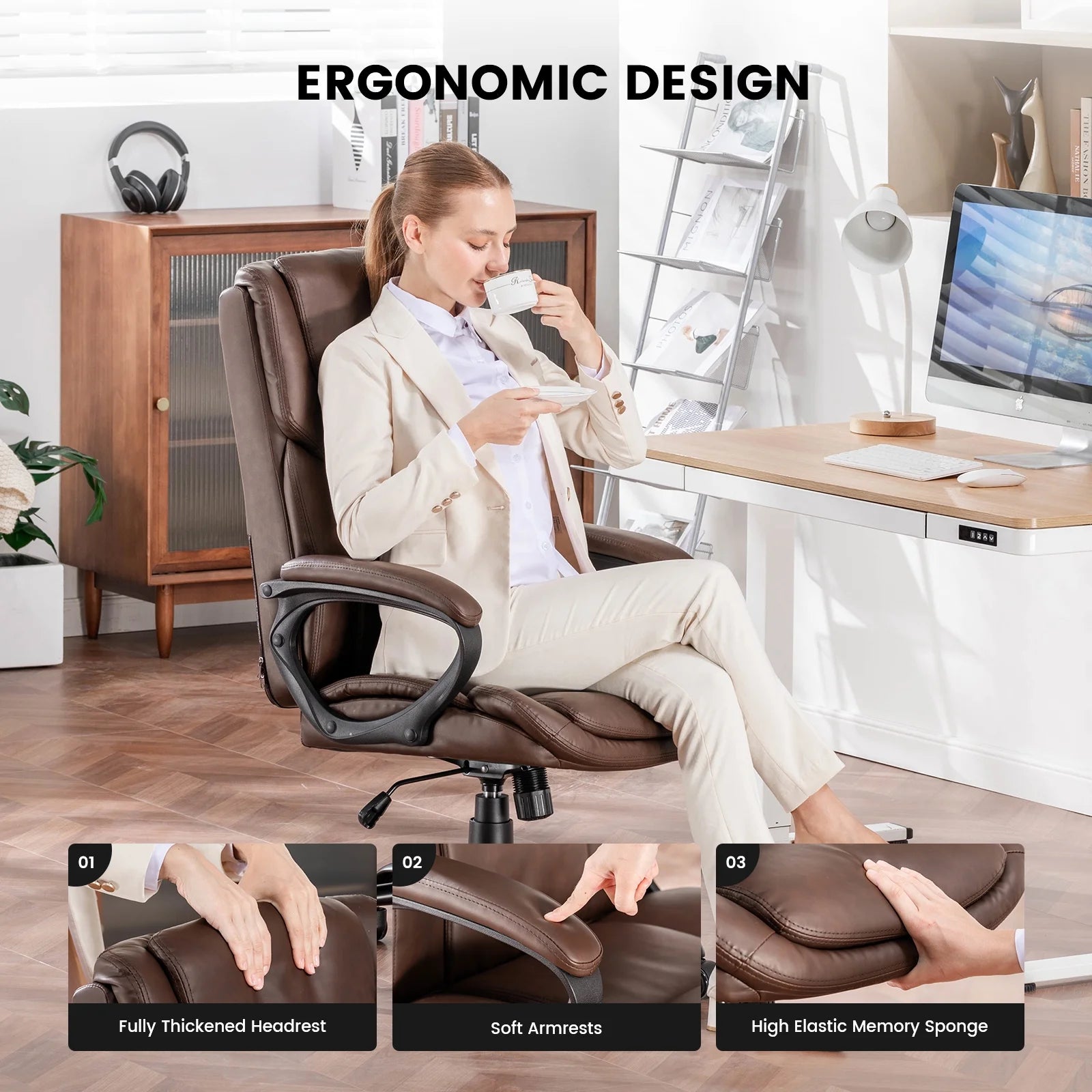 Mainstays Executive Ergonomic High Back Leather Home Office Desk Chair, Black - Product image 19