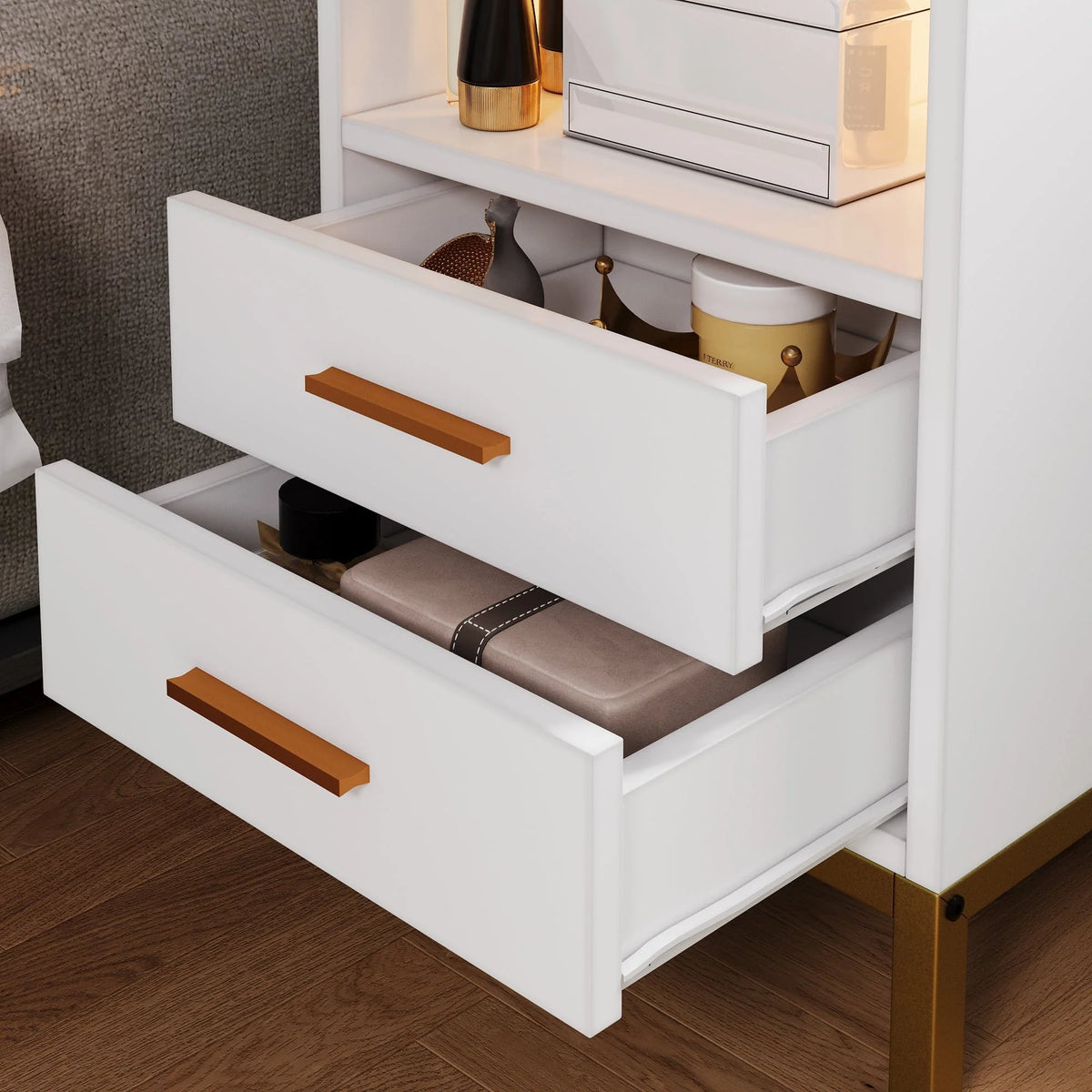 DEXTRUS Side Table with Charging Station, 3 - Drawer LED Light Bedside End Table Nightstand for Bedroom - Product image 6