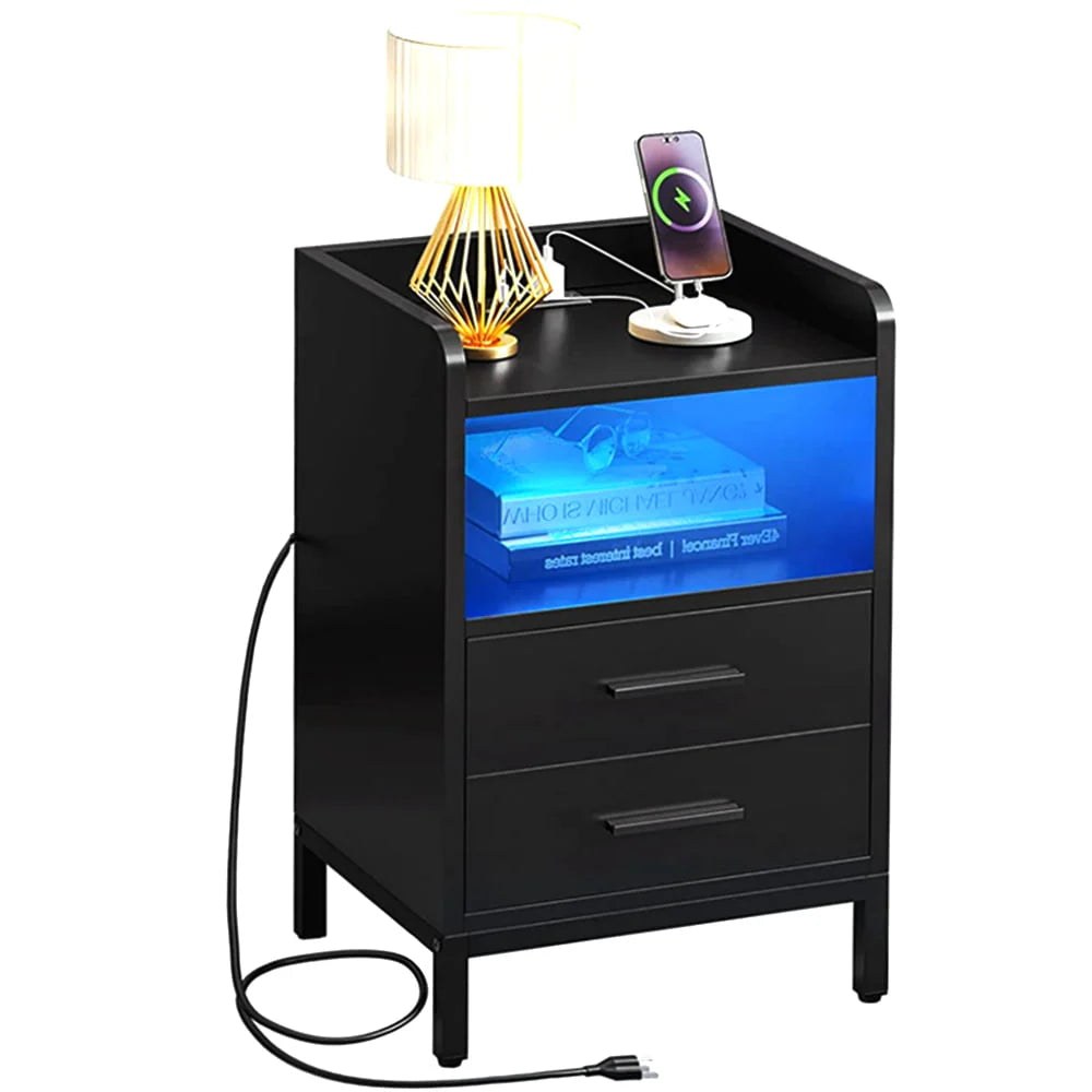 DEXTRUS Side Table with Charging Station, 3 - Drawer LED Light Bedside End Table Nightstand for Bedroom - Product image 2