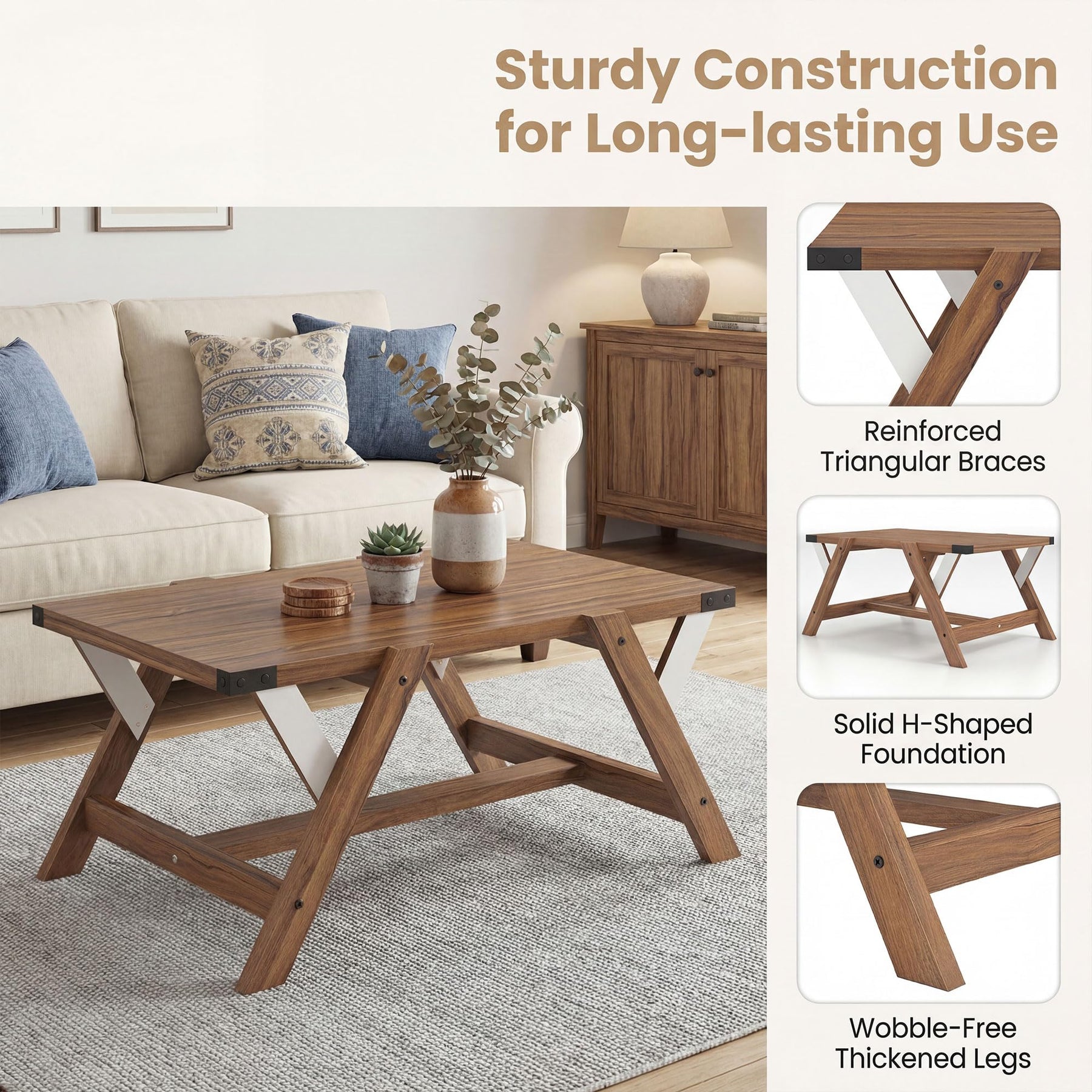 Tangkula 35.5-Inch Rectangle Wooden Center Table for Living Room - Product image 7