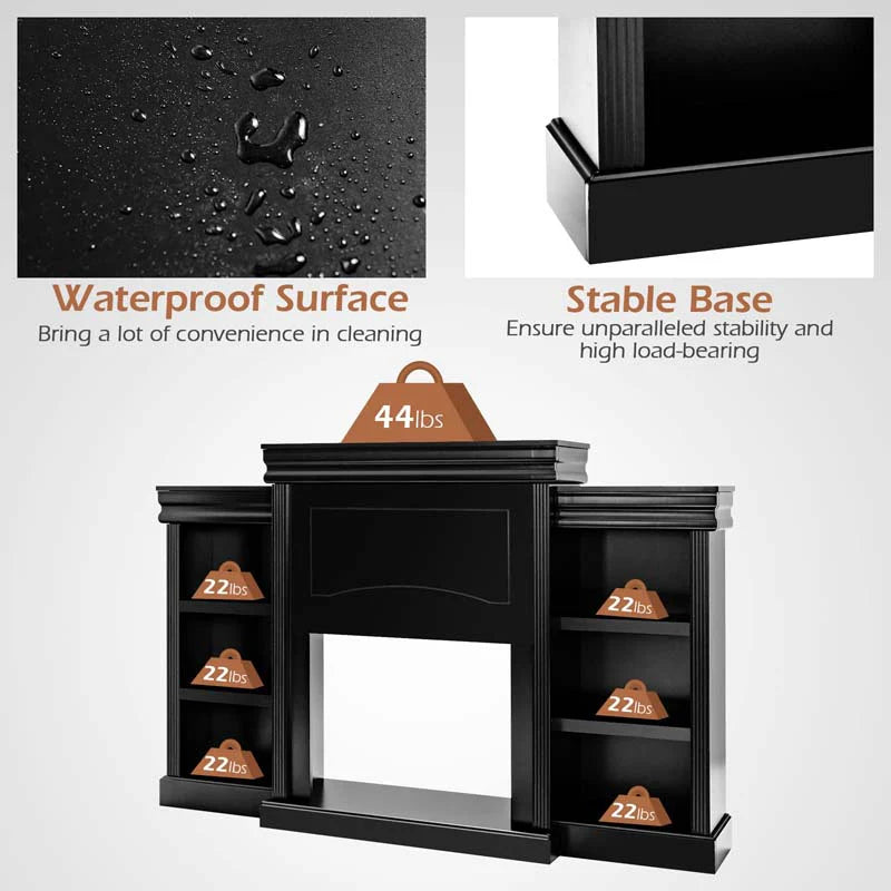 70" Fireplace Mantel TV Stand with Storage Shelves, Freestanding Wood Media Console for 28.5" Fireplace - Product image 9