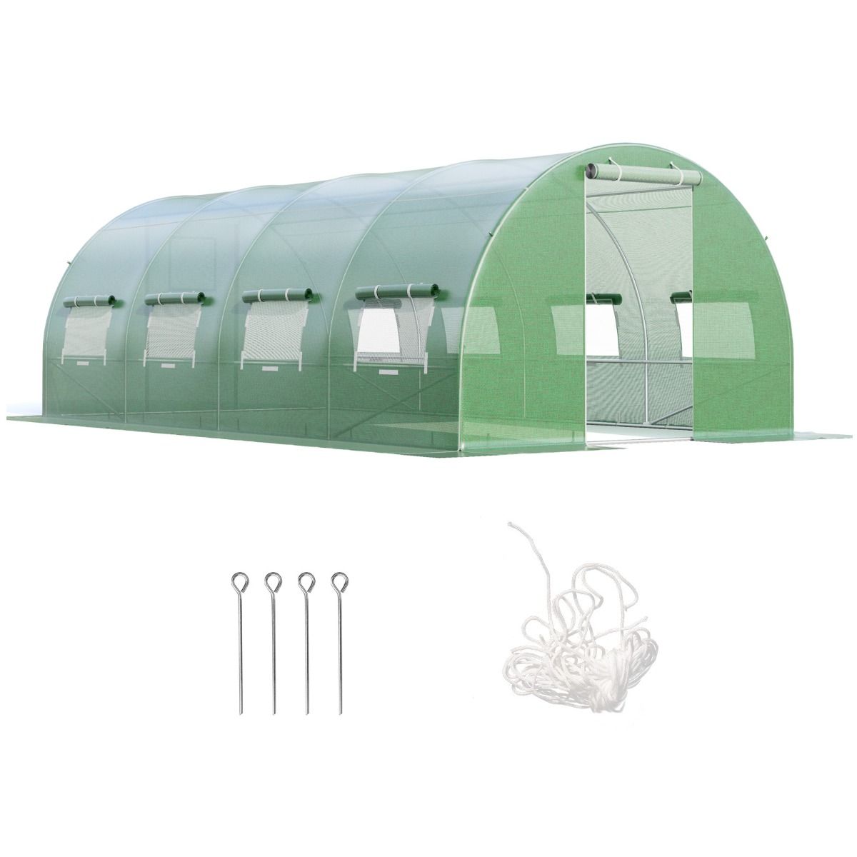 Tunnel Greenhouse Heavy Duty Galvanized Steel Frame Windproof Tunnel Greenhouse with Hoop 8 Roll Up Windows Green -