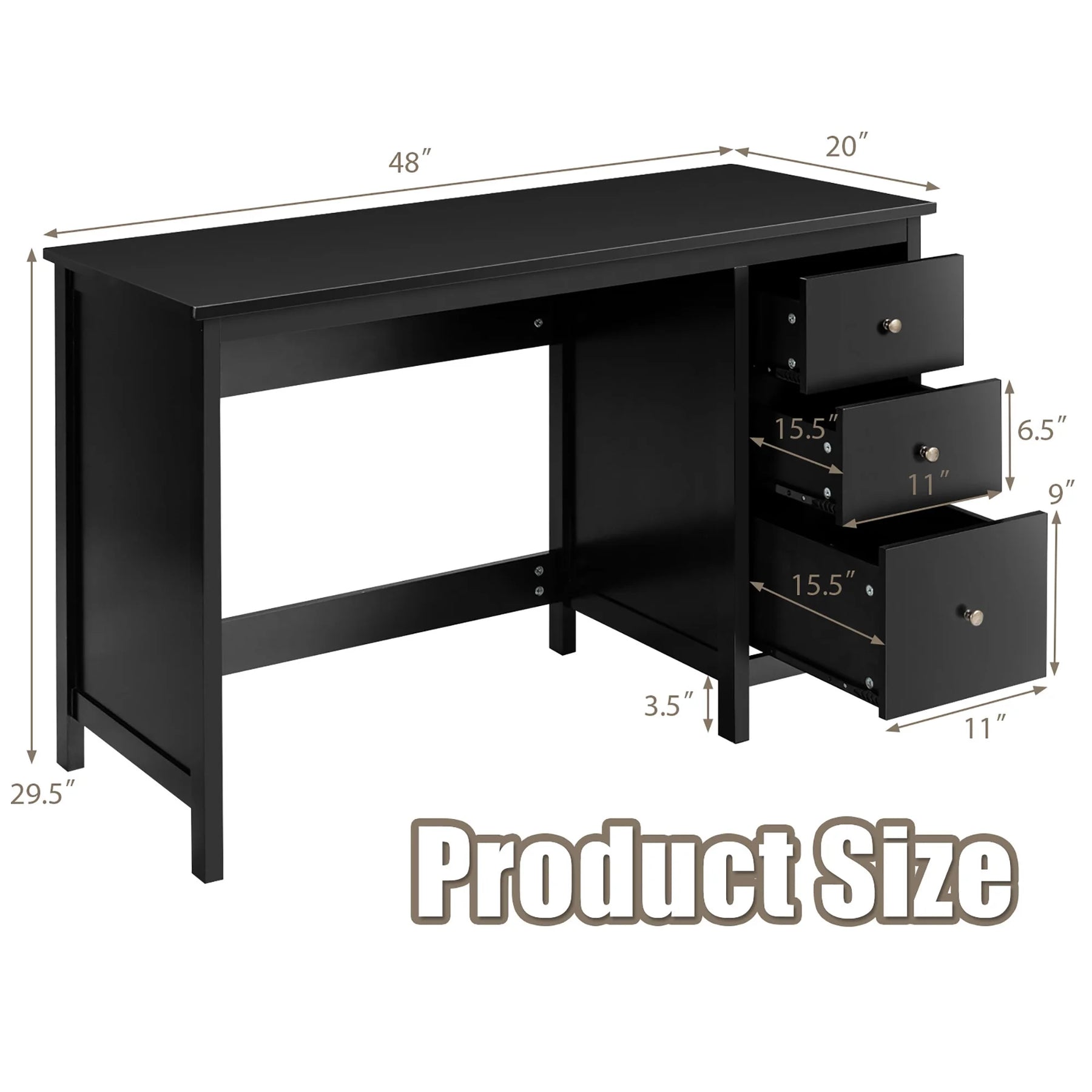 Computer Desk Study Writing Desk Home Office Workstation with 3 Drawers Black - Product image 6