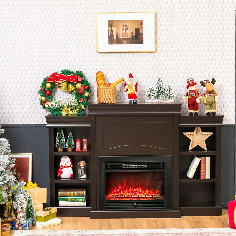 70" Fireplace Mantel TV Stand with Storage Shelves, Freestanding Wood Media Console for 28.5" Fireplace - Product image 20