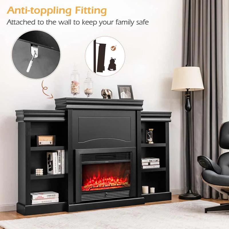 70" Fireplace Mantel TV Stand with Storage Shelves, Freestanding Wood Media Console for 28.5" Fireplace - Product image 6