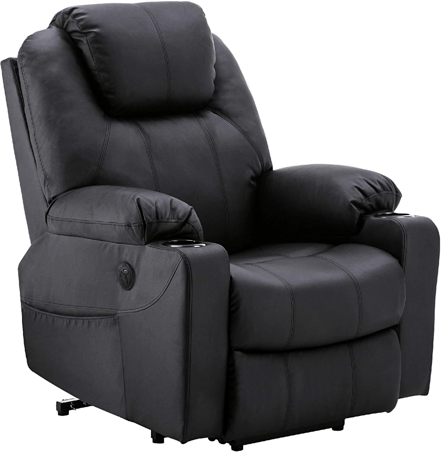MCombo electric tie-down aid, TV armchair, Relaxing armchair, Massage, Heating, Electrically adjustable USB connection, Faux leather, Black