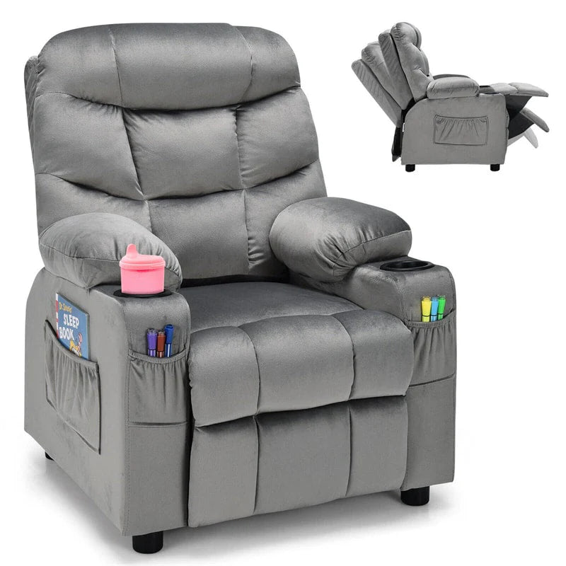 Kids Recliner Chair Adjustable Velvet Lounge Sofa with Cup Holders, 3 Pockets, Retractable Footrest - Product image 13