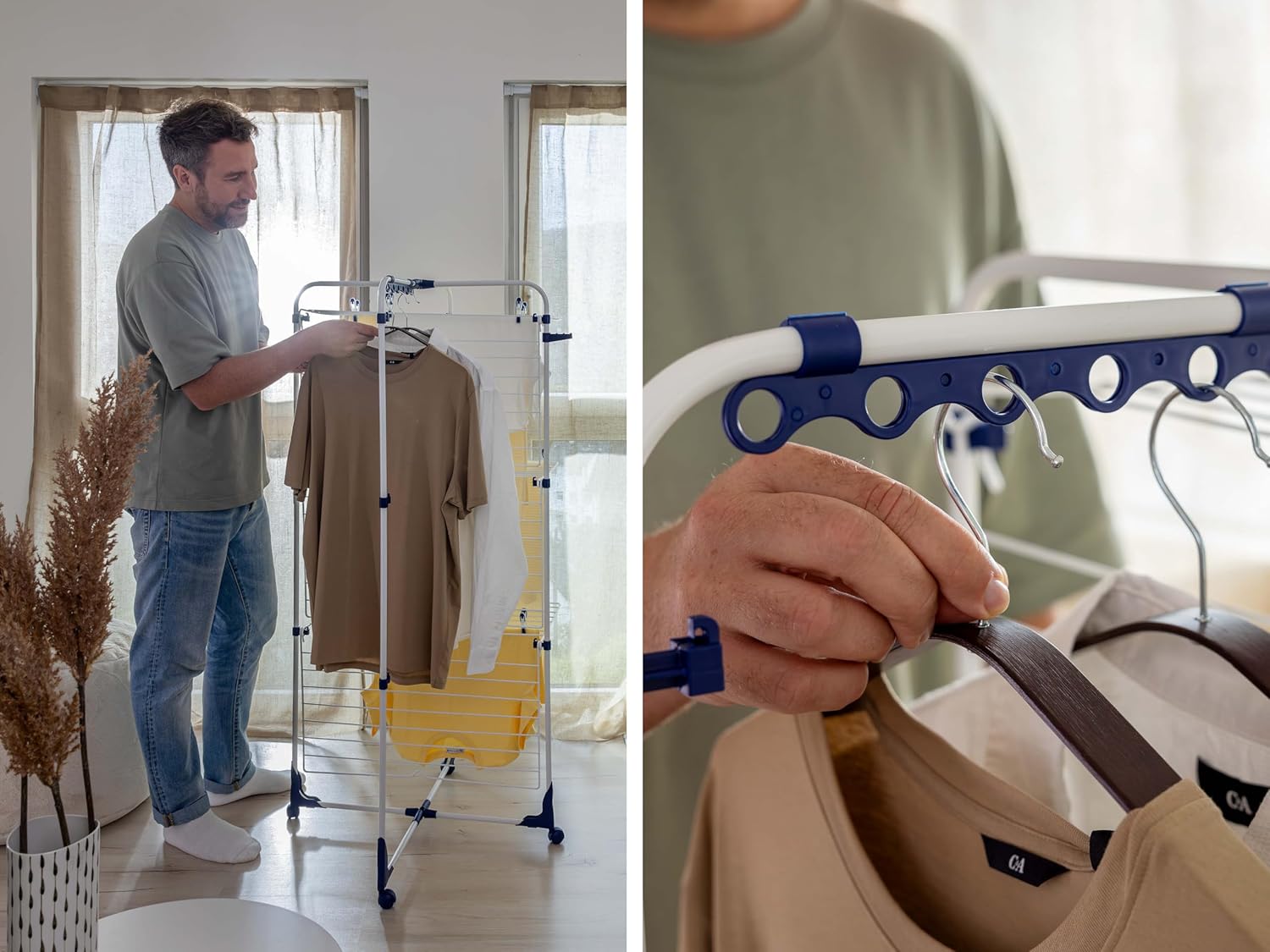 Leifheit Drying Tower Classic Tower 340, 3-Tier Folding Clothes Drying Rack, 34 m Tower Clothes Dryer with Folding Frames & 360° Casters