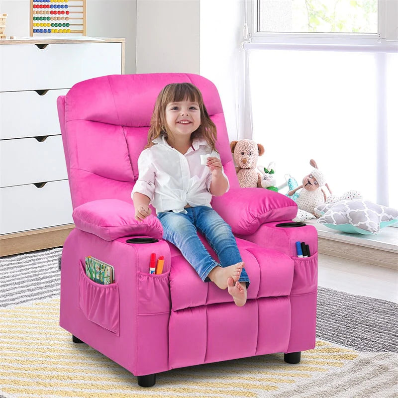 Kids Recliner Chair Adjustable Velvet Lounge Sofa with Cup Holders, 3 Pockets, Retractable Footrest - Product image 47