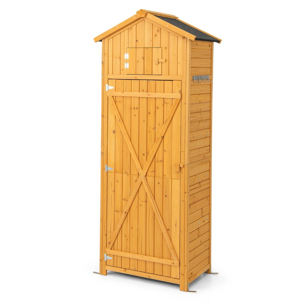 Waterproof Wooden Garden Cabinet with Roof Garden Shed with Foldable Table Shelves and 8 Hooks 75x50x180.5CM -