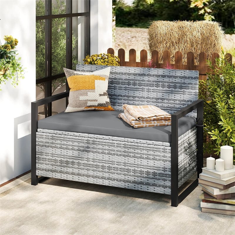 40 Gallon Outdoor Wicker Storage Bench with Cushion & Cover, Metal Frame Patio Deck Box Seat - Product image 28