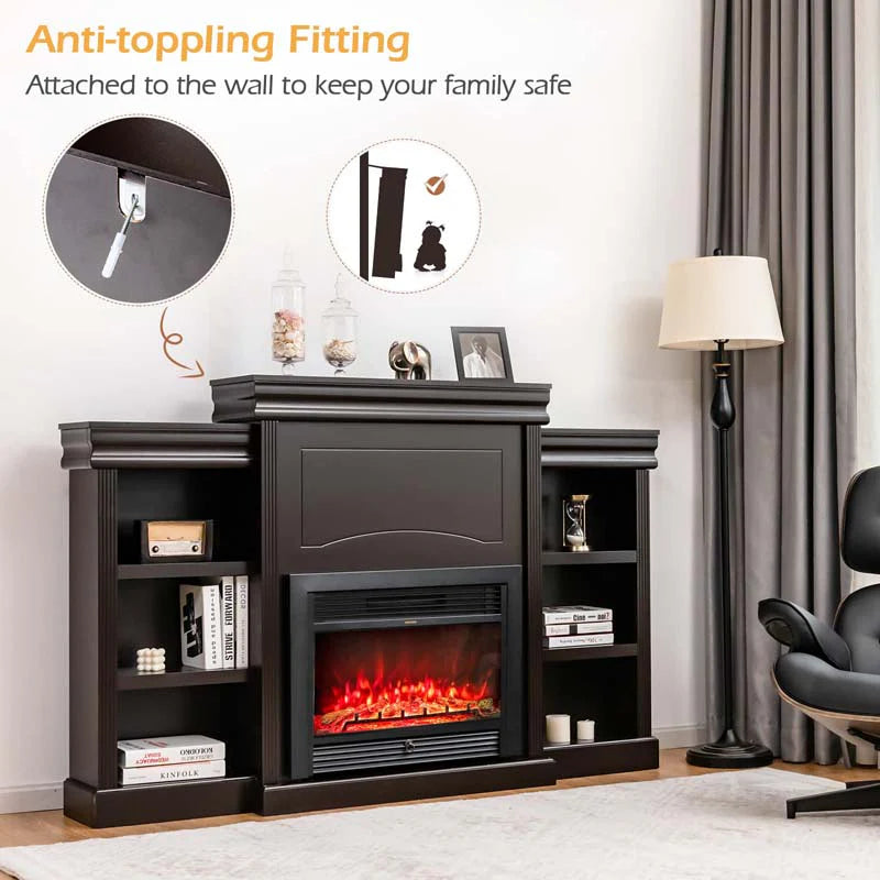 70" Fireplace Mantel TV Stand with Storage Shelves, Freestanding Wood Media Console for 28.5" Fireplace - Product image 24