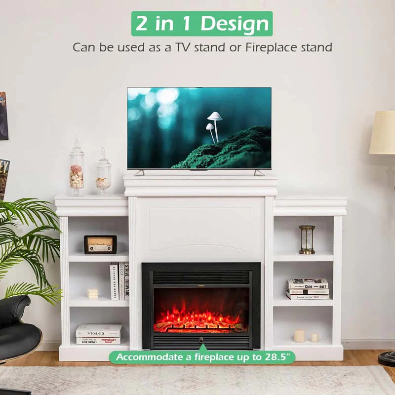 70" Fireplace Mantel TV Stand with Storage Shelves, Freestanding Wood Media Console for 28.5" Fireplace - Product image 16