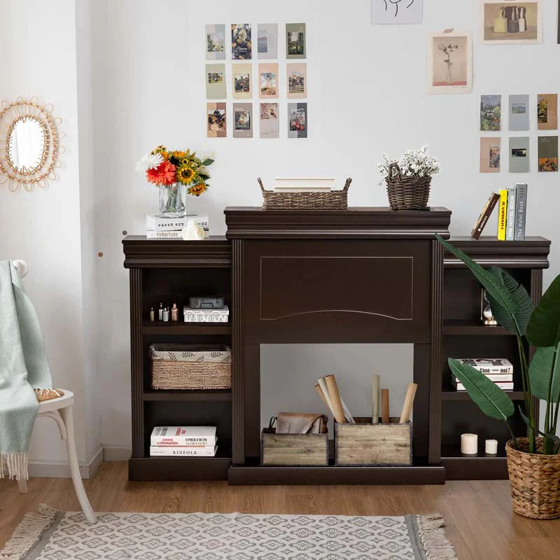 70" Fireplace Mantel TV Stand with Storage Shelves, Freestanding Wood Media Console for 28.5" Fireplace - Product image 22