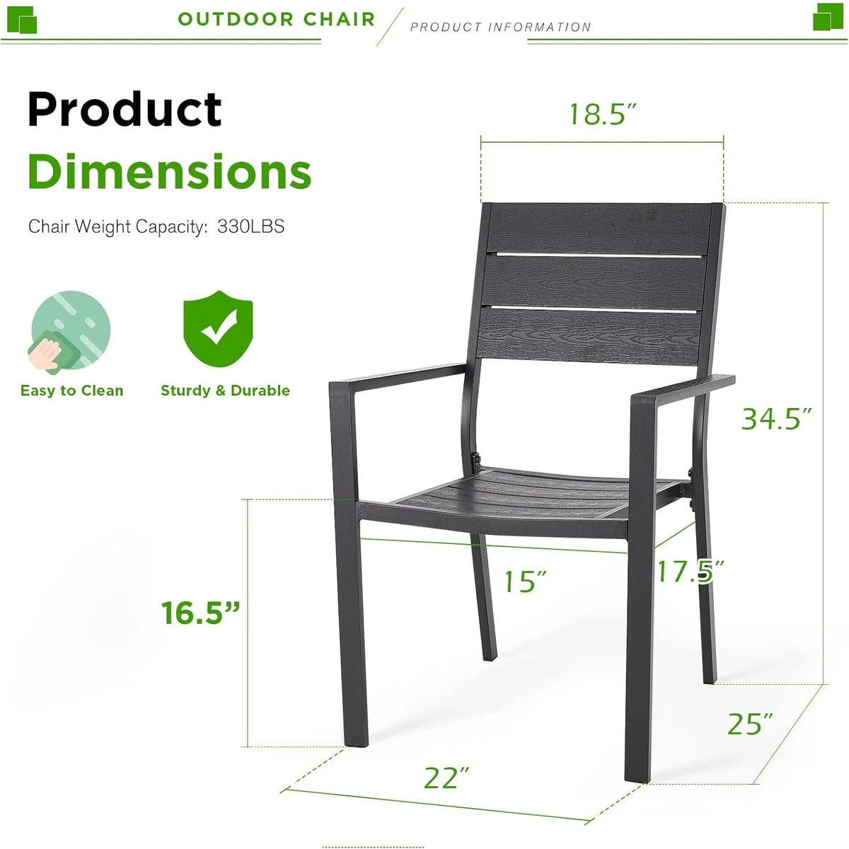 AECOJOY 2 Pieces Outdoor Dining Chairs, Aluminum Frame Stackable Patio Chair - Product image 3