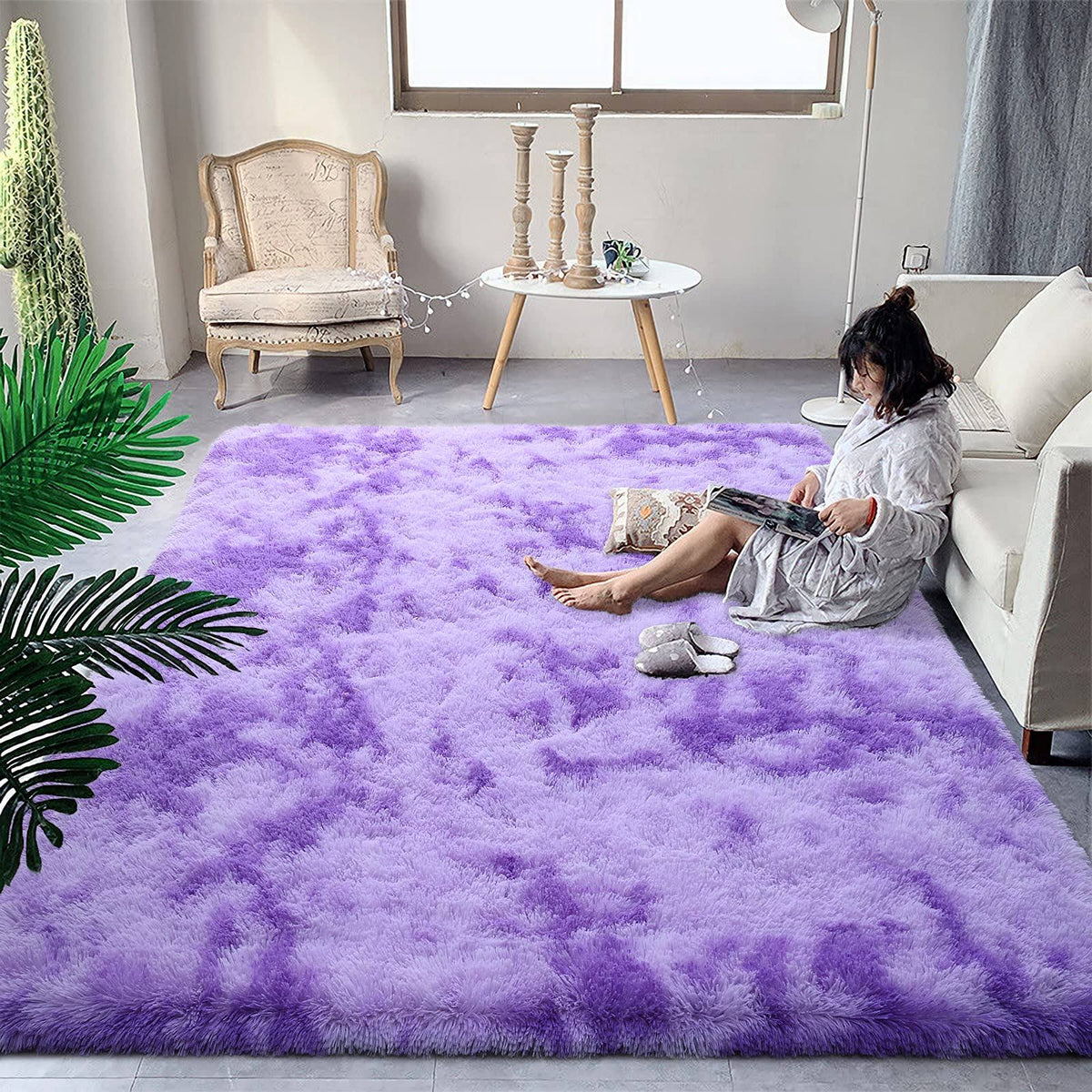 DweIke Ultra Soft Shaggy Rugs Fluffy Carpets, Tie-Dye Rugs for, 4x6 ft. Purple - Product image 1