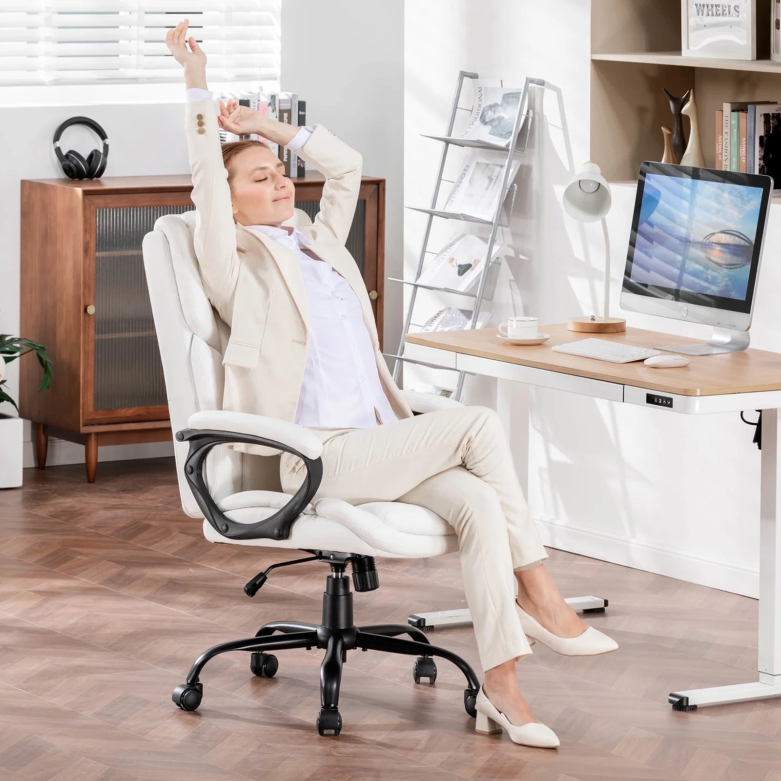 Mainstays Executive Ergonomic High Back Leather Home Office Desk Chair, Black - Product image 45