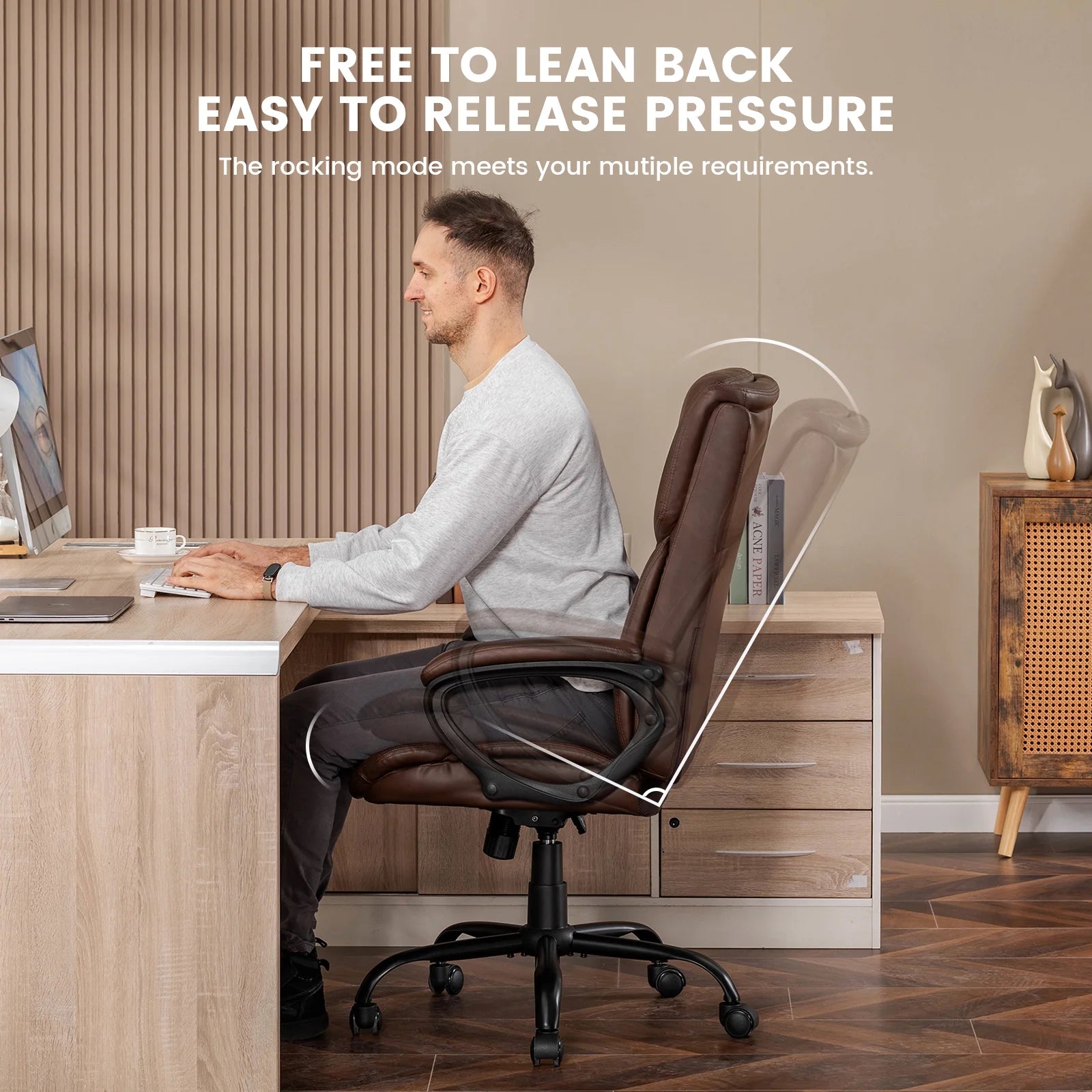 Mainstays Executive Ergonomic High Back Leather Home Office Desk Chair, Black - Product image 25