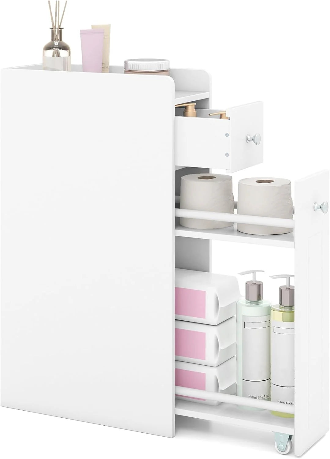 Tangkula Small Bathroom Storage Cabinet 4-Tier with Slide Out Drawers on Casters - Product image 10