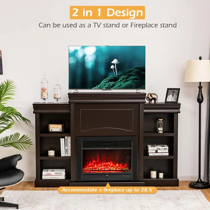 70" Fireplace Mantel TV Stand with Storage Shelves, Freestanding Wood Media Console for 28.5" Fireplace - Product image 25
