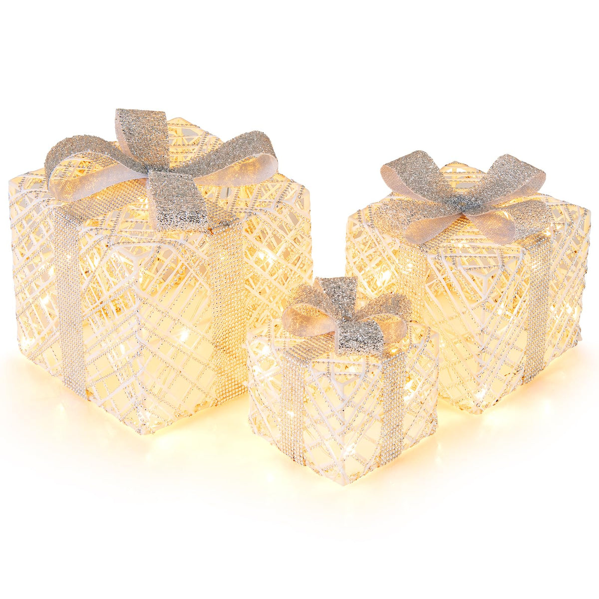 Tangkukla 3 Pack Christmas Lighted Gift Box, Pre-Lit Festive Boxes w/ 50 LED Lights - Product image 2