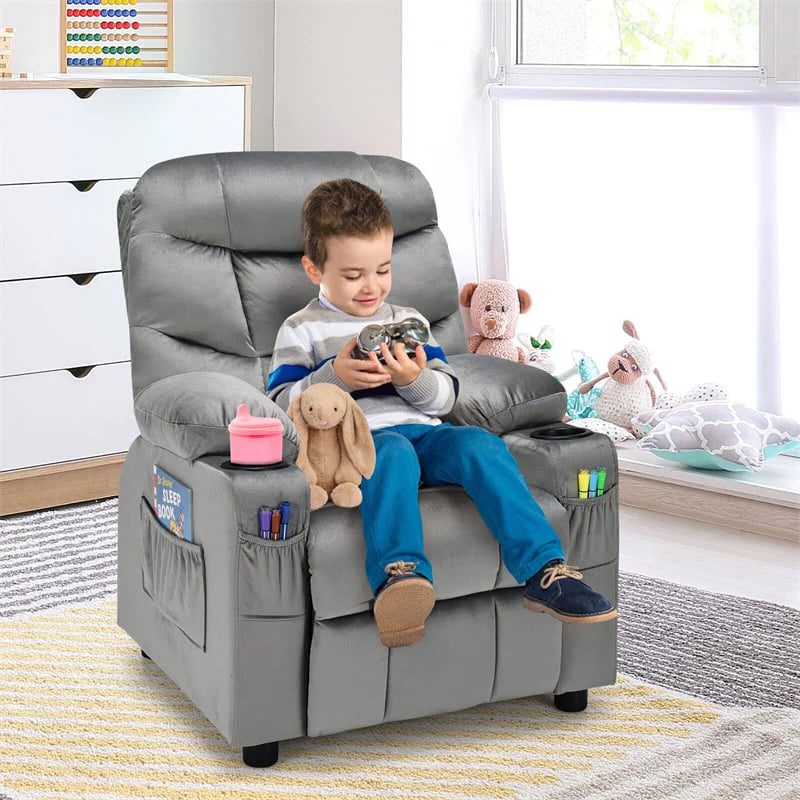 Kids Recliner Chair Adjustable Velvet Lounge Sofa with Cup Holders, 3 Pockets, Retractable Footrest - Product image 15