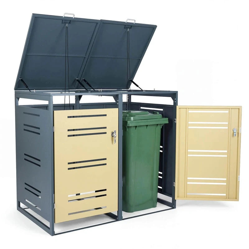 44 Cu.Ft Outdoor Metal Trash Can Storage Shed for 2 Bins, Double Garbage Can Enclosure with Gas Strut - Product image 1