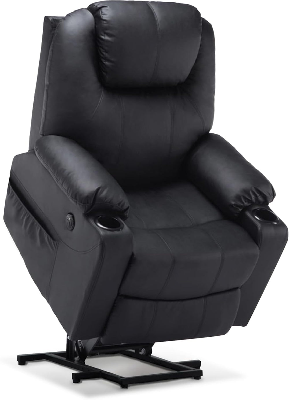 MCombo electric tie-down aid, TV armchair, Relaxing armchair, Massage, Heating, Electrically adjustable USB connection, Faux leather, Black
