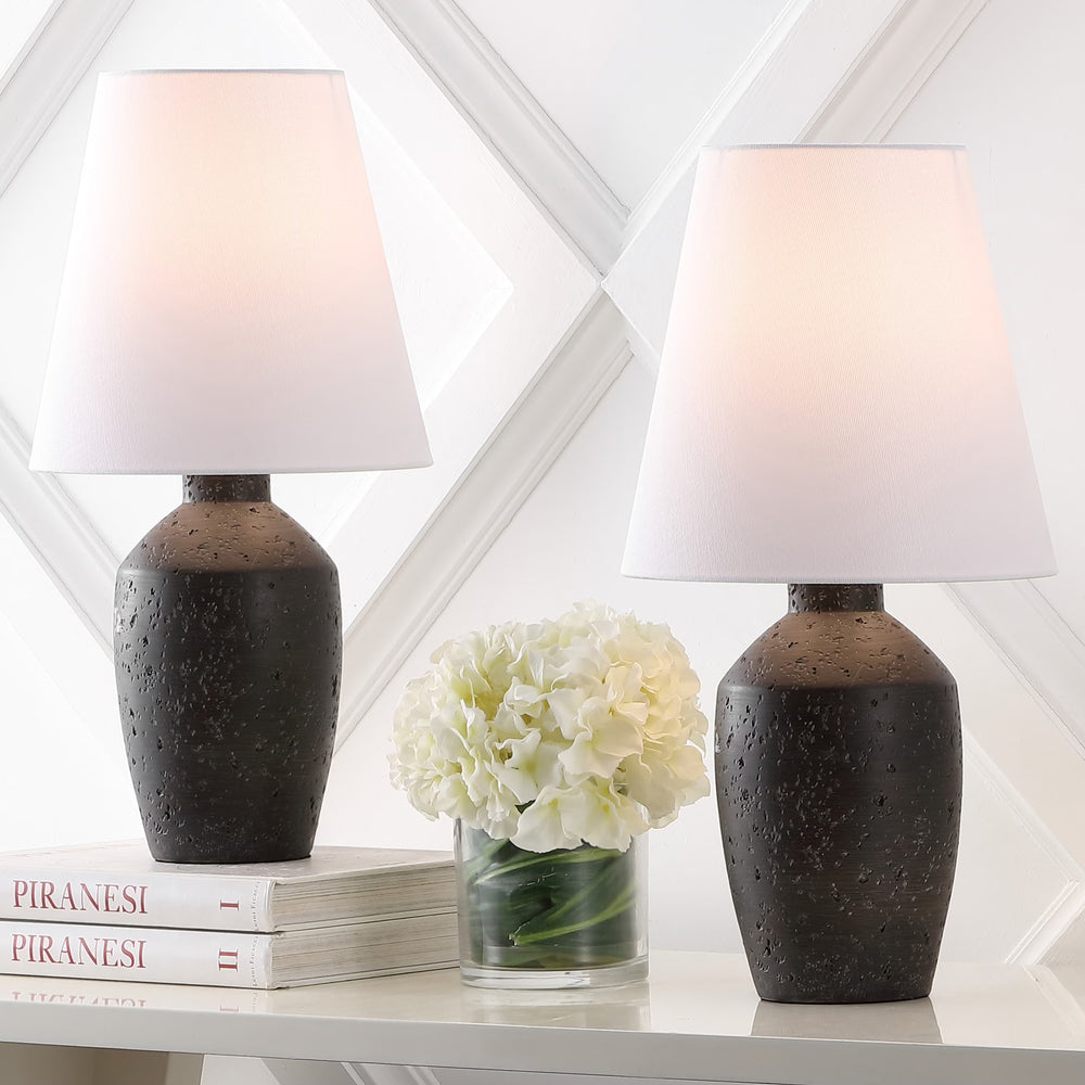 JONATHAN Y Xander 19.5" Minimalist Scandinavian Concrete Effect Resin/Iron Ginger Jar LED Table Lamp, Matte Black (Set of 2), JYL5605A - SET2