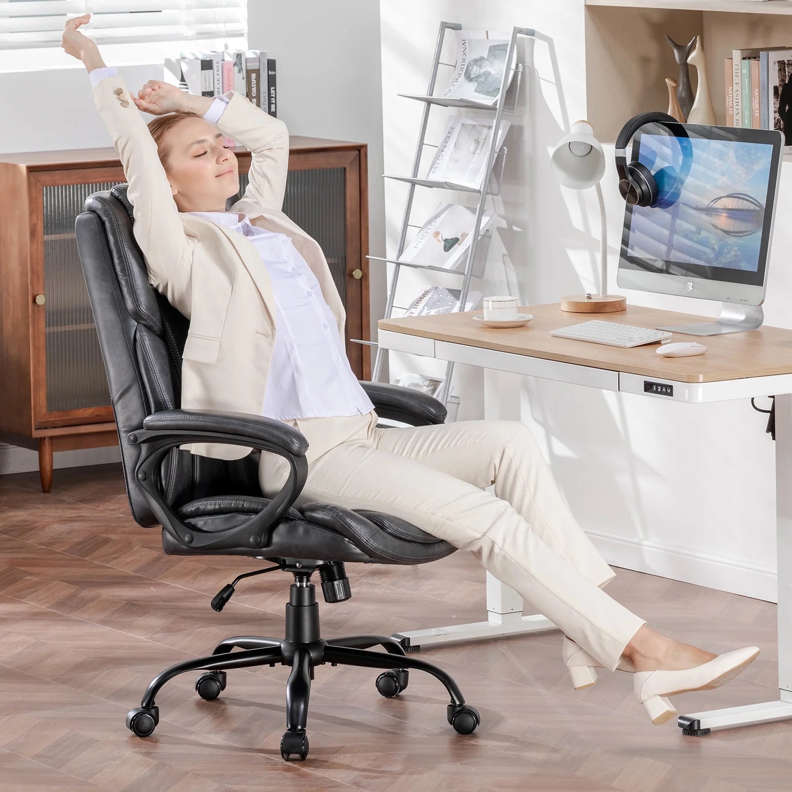 Mainstays Executive Ergonomic High Back Leather Home Office Desk Chair, Black - Product image 40